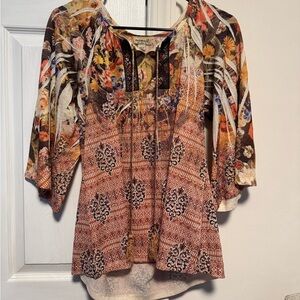 ONE WORLD Multicolor Floral and Geometric Blouse
